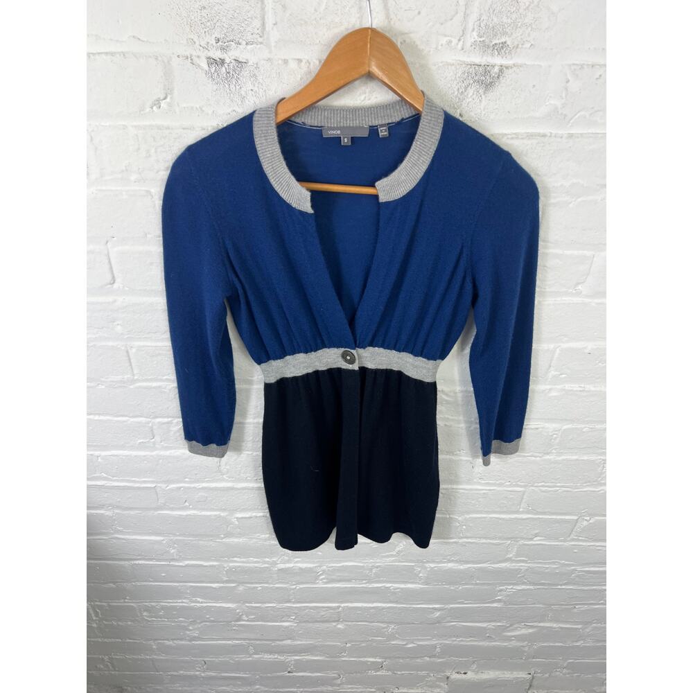 Vince Women's Cashmere Long Sleeve Knit Cardigan Sweater Blue/Black Size Small